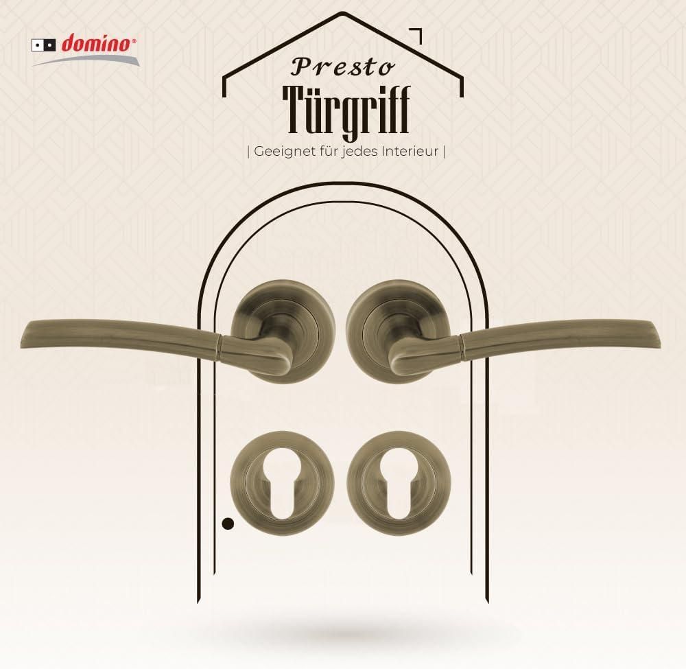 DOMINO Türgriff Drückergarnitur PZ - Profilzylinder Set | Rund-Rosette | Türklinke für Zimmertür, Bürotür, Kellertür & Innentür | Türbeschläge aus Aluminium | Bronze Türdrückergarnitur | PRESTO-R M3