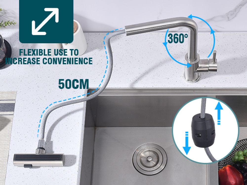 Homelody Küchenarmatur Edelstahl – 360° Schwenkbare Ausziehbare Spültischarmatur mit 3-Funktion-Brause, Wasserhahn Küchen für Flexibles Arbeiten