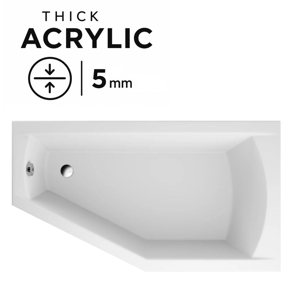 AQUA for you | Badewanne - Polimat Selena - Asymmetrische Eckbadewanne - 150x90 cm - Rechts - Weiß - mit Verkleidung, Siphon, Gestell, Acrylwanne