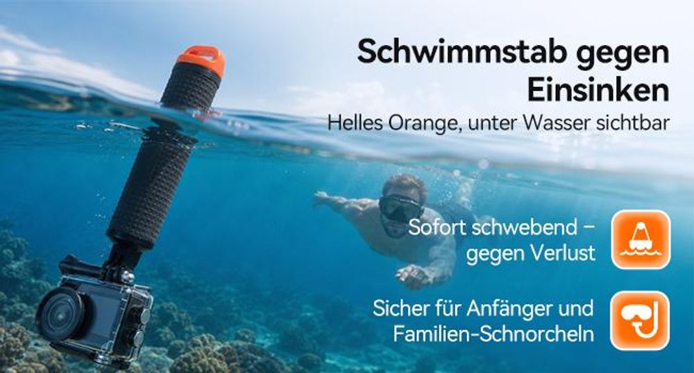 SVbony SVGO2 Action-Kamera 4K/30 fps IPX8 wasserdicht,30m,WLAN, EIS, 2,0-Zoll-Touchscreen, mit Auftriebsstange 2x1350mAh Akkus für Schnorchel, Surfen