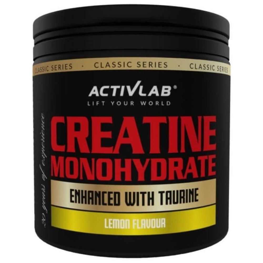 Activlab Creatine Monohydrate 300 g, Zitrone, 4,05 g Kreatin-Monohydrat pro Portion, Taurin, 50 Portionen, Muskelaufbau