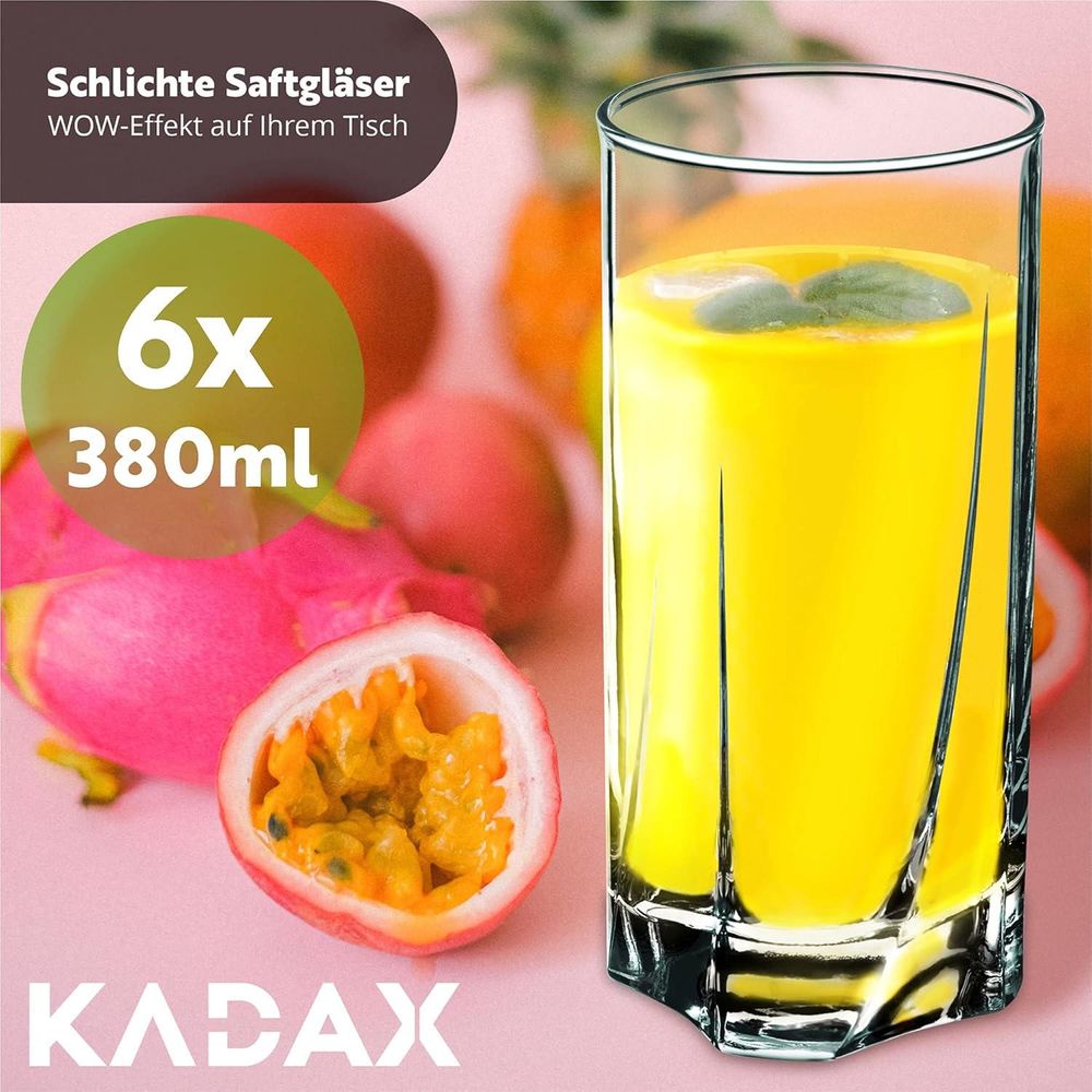 KADAX Trinkgläser aus Glas, Getränkegläser "Meco", 6er Set, hoch, 380ml