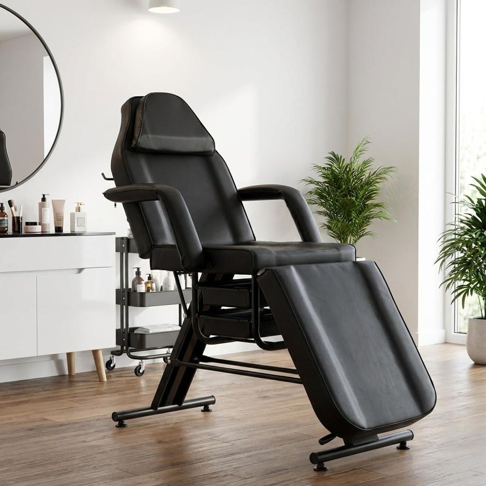 Fotel kosmetyczny z kuwetami czarny łóżko leżanka SPA do tatuażu tattoo Verano