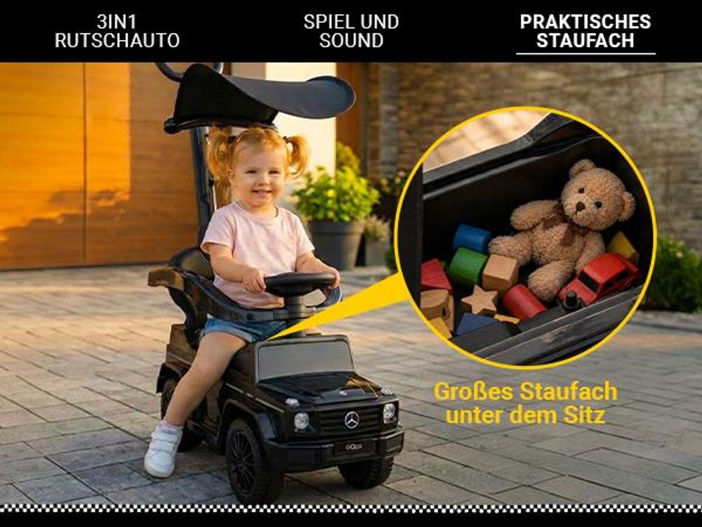 Actionbikes Motors Mercedes Benz G350d Rutschauto | 3in1 Kinderschieber - Lauflernwagen - Kinderauto - Schiebefahrzeug mit Sonnendach - ab 1 Jahr