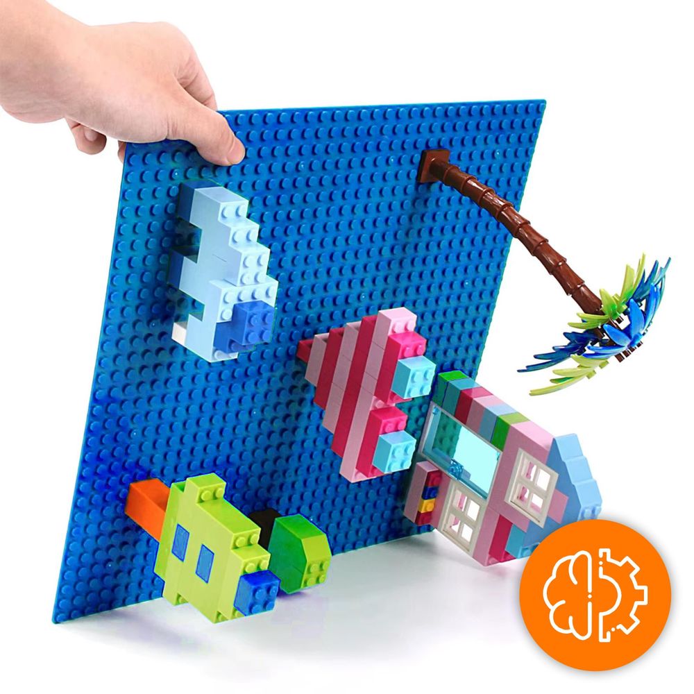 Bauplatte 32x32 Noppen für Bausteine, Grundplatte kompatibel mit allen führenden Marken, 25,5 x 25,5 cm, EVI KIDS, Blau