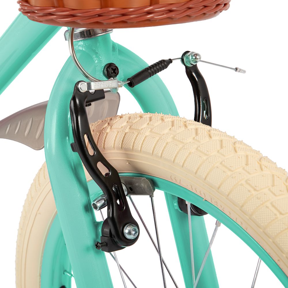 HILAND Ins Star 16 Zoll Kinderfahrrad für Mädchen Jungen 4 5 6 7 Jahre mit Stützräder, Korb, Handbremse und Rücktrittbremse, Mintgrün