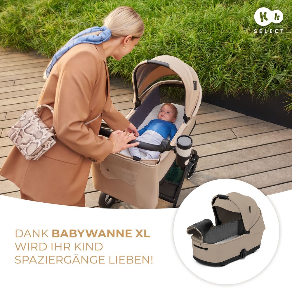 Kinderkraft YOXI 2-in-1 Kinderwagen bis 27 kg - Babywanne & Sportaufsatz - leicht - pannensichere Räder - TRAVEL SYSTEM - Beige