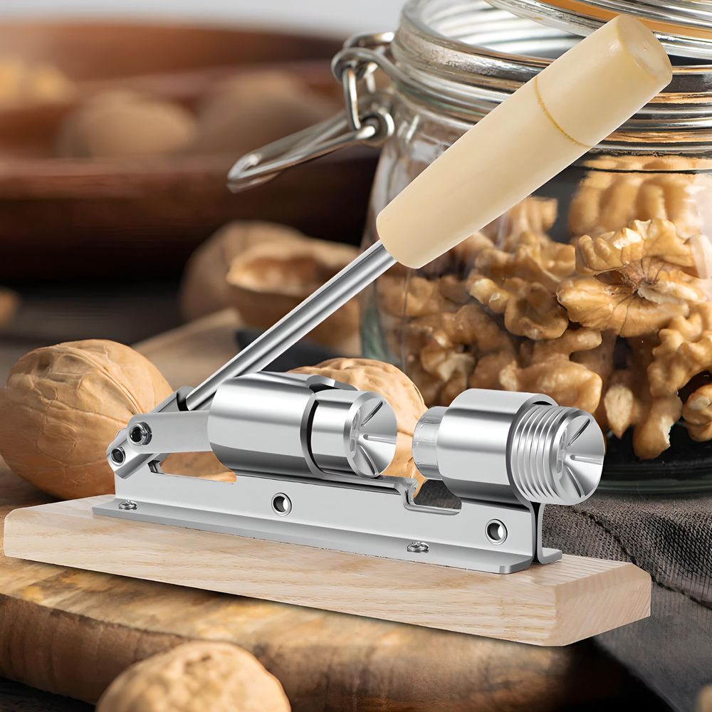 Nussknacker Nussöffner aus Edelstahl und Holz Nüsse Nut Cracker Schraubgewinde Knacker Cracker Haselnussknacker Nuss Nussschraube Silber Retoo
