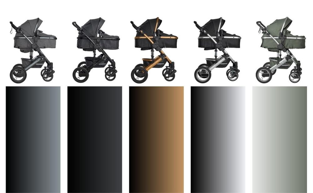 BRONEA® EXQUISE 2.0 Kombi-Kinderwagen 3-in-1 mit MATRATZE & AUTO-BABYSCHALE, Buggy, Wickeltasche, Regenhaube, Mücken- & Sonnenschutz - Schwarz/Silber