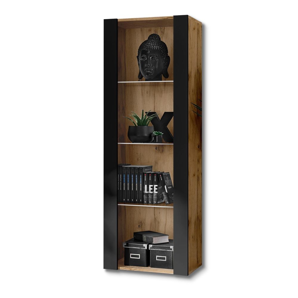 Komodee | Wohnwand Wohnzimmerset Tivoli Grande, Korpus Wotan Matt Frontfarbe Schwarz Matt, ohne LED