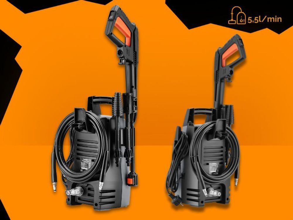 FUXTEC Hochdruckreiniger FX-HDR1400 - Flächenreiniger mit 110bar Arbeitsdruck | Fördermenge 390 l/h |1400W | 5 m Schlauch | Pistole, inkl. Zubehör