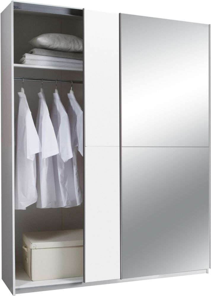 Schwebetürenschrank PULS Kleiderschrank Schrank Schlafzimmer 170cm weiß Spiegel