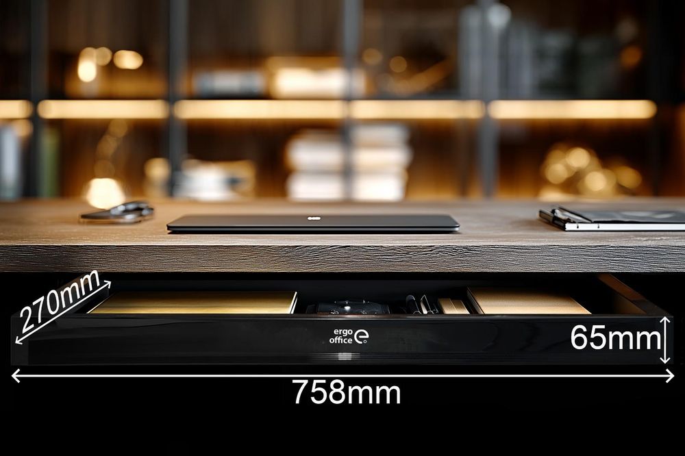 Flache Untertisch‑Schublade 758 mm | Robuste Kunststoff‑Schublade mit Stahlführungen bis 10 kg Ergo Office ER‑302