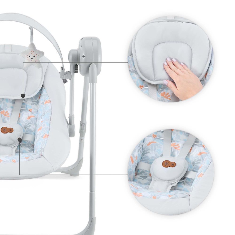 Kinderkraft elektrische Babywippe SWINGEE – 5 Schaukelstufen – Timer – Musik – verstellbar & faltbar – nur 3,7 kg – Grau