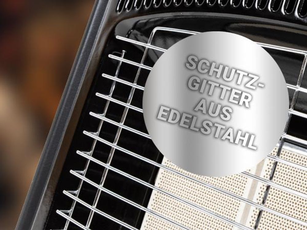 Heidenfeld Gasofen Inferno GH100 | 1400-4200 Watt - Heizstrahler - Transportrollen - 3 Heizstufen - Kippsensor - ODS-System - Piezo-Zündung
