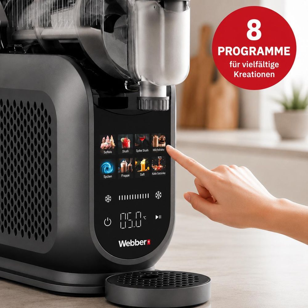 WEBBER PRO mit 8 Programmen für Slush, Granita und Softeis zu Hause.