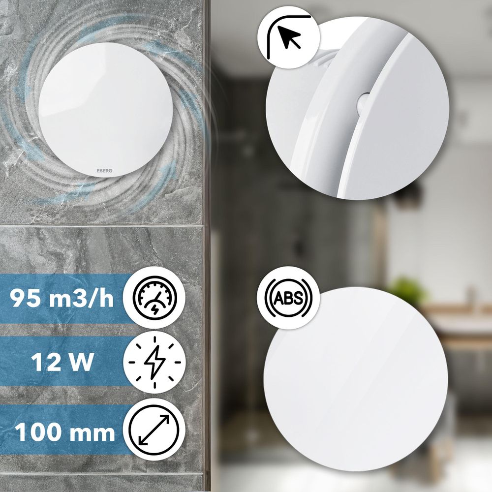 EBERG AXO 100 HT Wentylator Łazienkowy 100 mm Higrostat Timer Biały