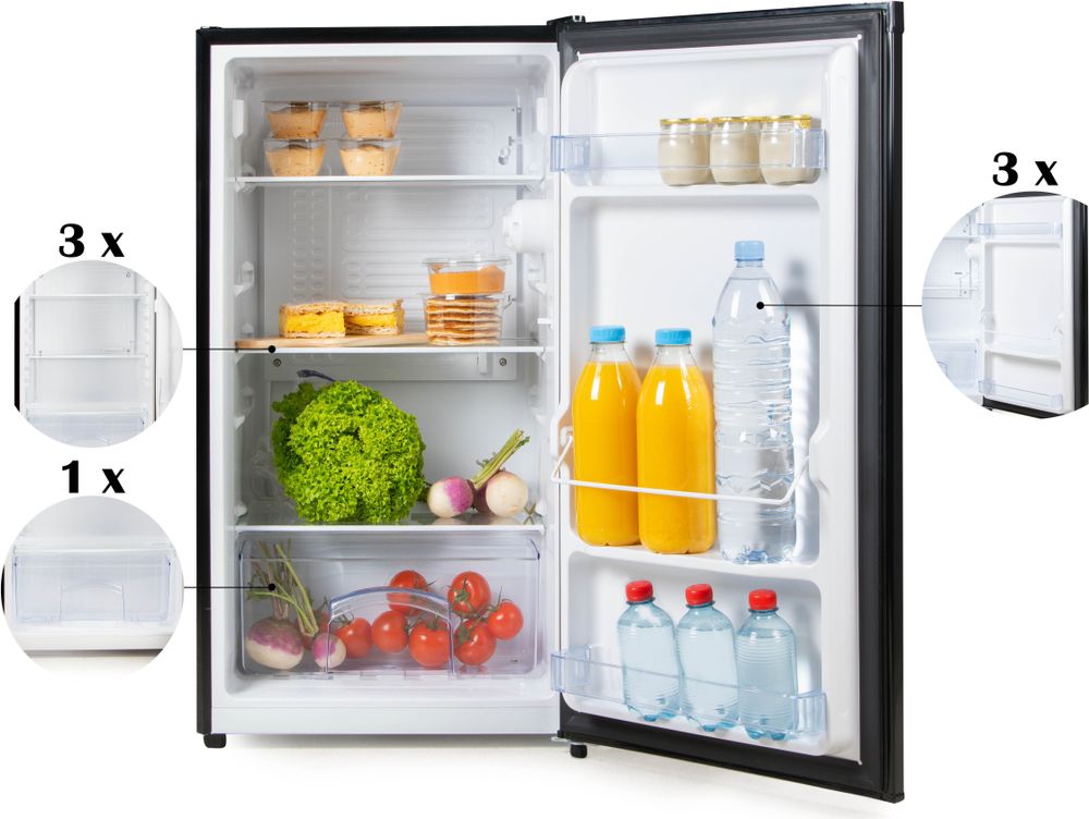PRIMO PR121FR Tischkühlschrank - 88 Liter Fassungsvermögen - Schwarz - - Freistehender Tischkühlschrank