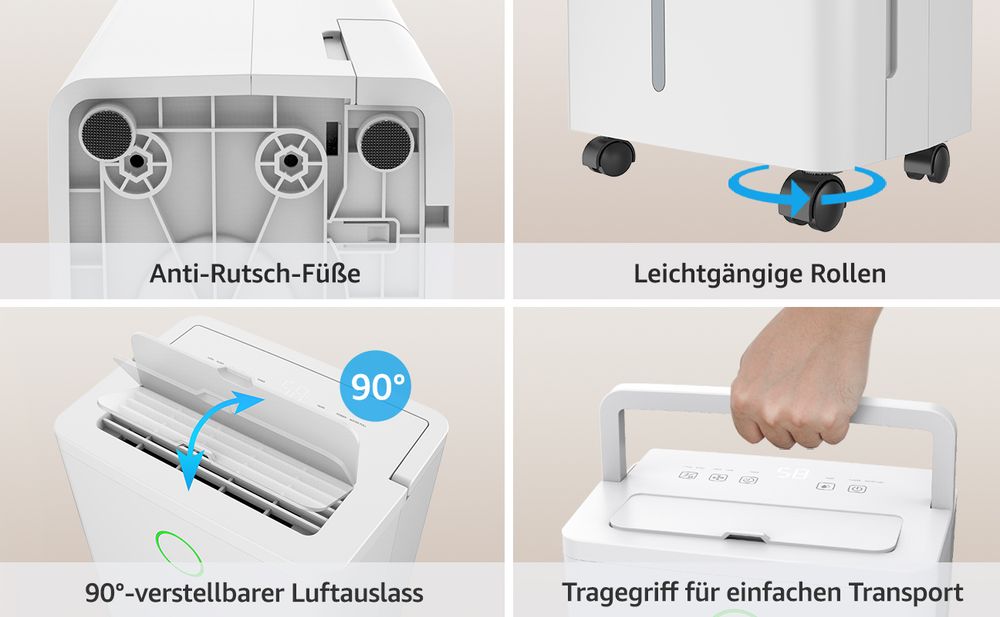 KNKA Luftentfeuchter, 6L/24h Luftentfeuchter Elektrisch, Geeignet für Raumgrößen bis zu 45m³(15m²), Leiser Entfeuchter mit farbigem LED-Ring, Raumentfeuchter für Keller Schlafzimmer Bad