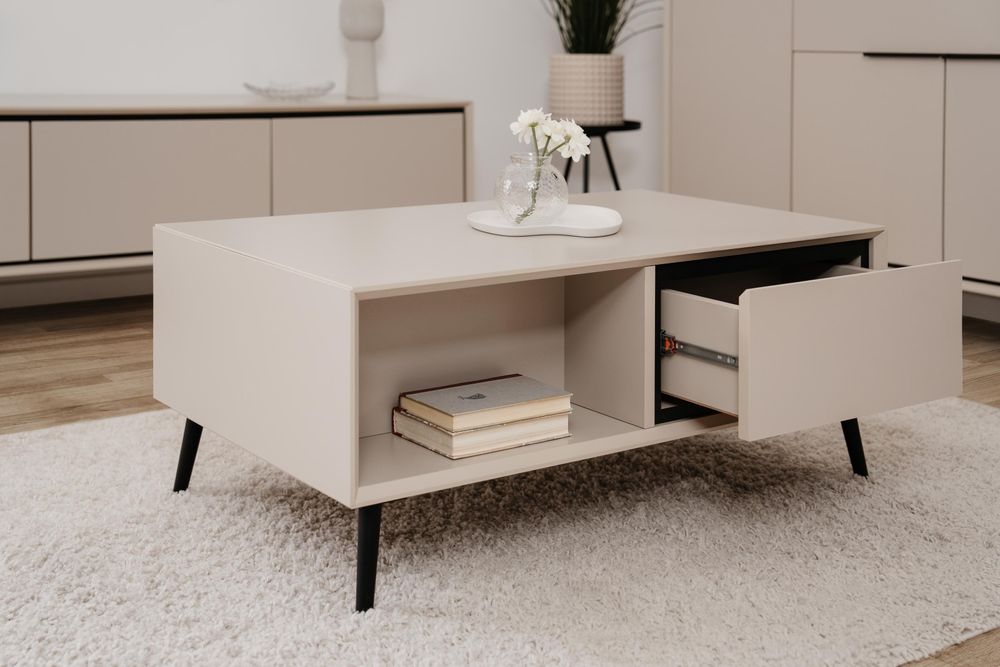 Couchtisch >Arona< 2 Schubladen, 2 Fächer – Moderner Wohnzimmertisch mit Stauraum und zeitlosem Desi