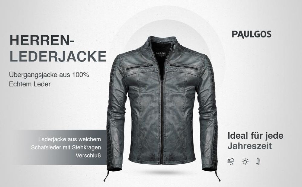 PAULGOS Herren Lederjacke Echtes Leder Jacke Echtleder Übergangsjacke Fashion in 5 Farben Gr. S-7XL Design 1