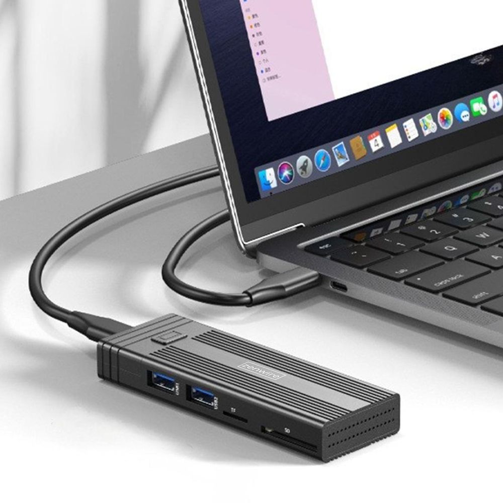Laufwerksgehäuse - USB-C-HUB - 7-in-1 - SSD M.2 NVME PCIE SATA SD - Adapter - M2-Fach