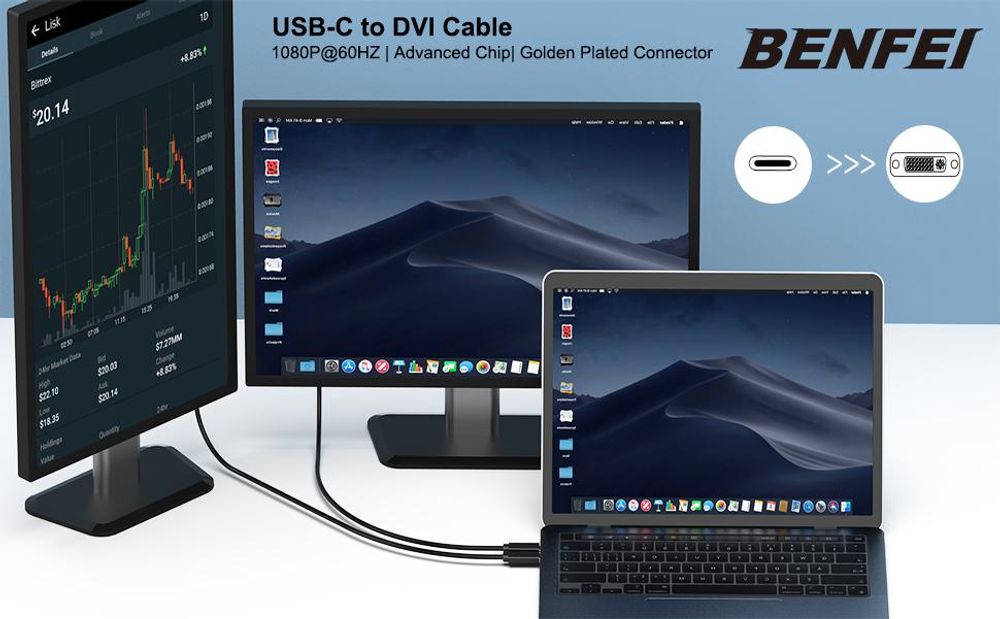 BENFEI DVI-Kabel USB C auf DVI Kabel 1.8m Thunderbolt Adapter