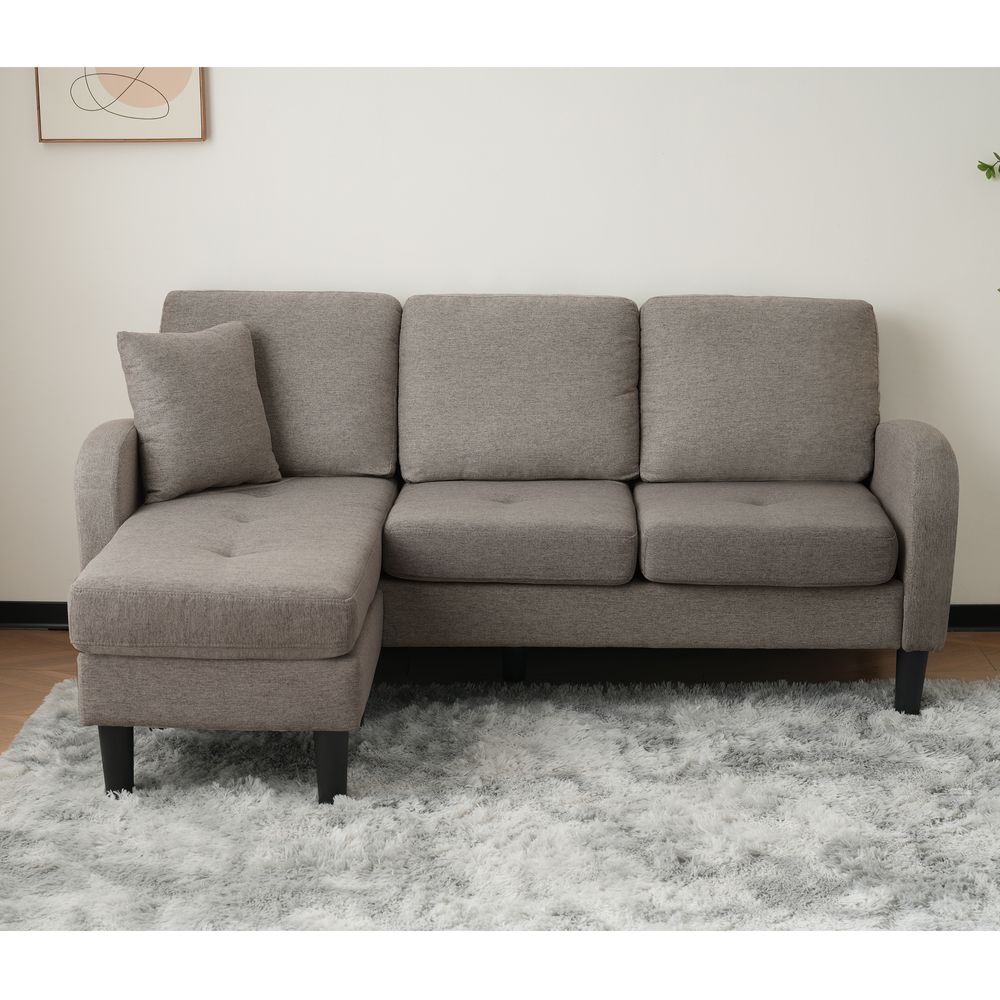 Merax Modulares Sofa Ecksofa L-förmiges Sofa 3-Sitzer aus Baumwoll-Leinenstoff, Polstersofa modular Sofa mit Chaiselongue, 85x118x82cm, Grau