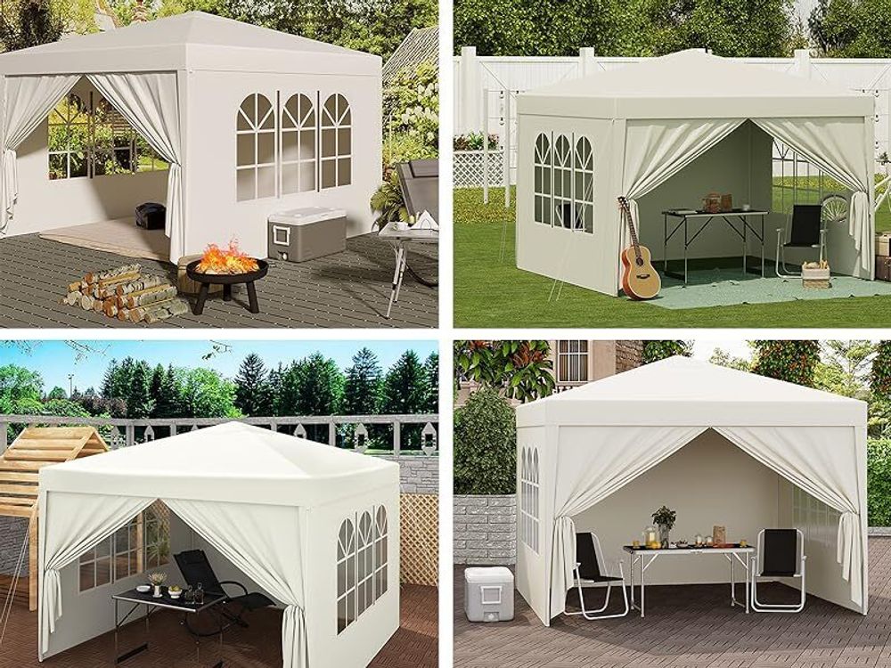 WOLTU Pavillon Pop-Up wasserdichter Faltpavillon, aus Oxford Metallrahmen 3 x 3 m Beige
