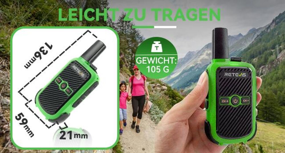 Retevis RT15 Walkie Talkie Kinder, PMR446 Funkgeräte, Freisprech VOX, Mini, 1000 mAh Li-Ionen-Akku, für Campingspiele, Schule, Hausspiele, Urlaub
