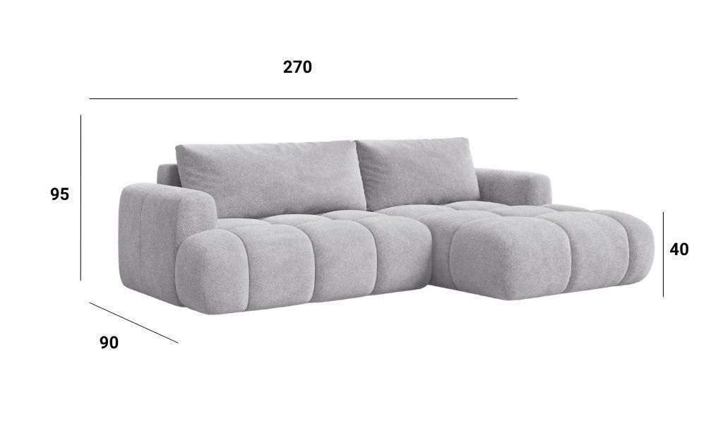 MORELLO Cloud Ecksofa Bouclé mit DL-Mechanismus, Schlaffunktion 140 x 210 cm und Bettkasten, Rechts – Monte 11