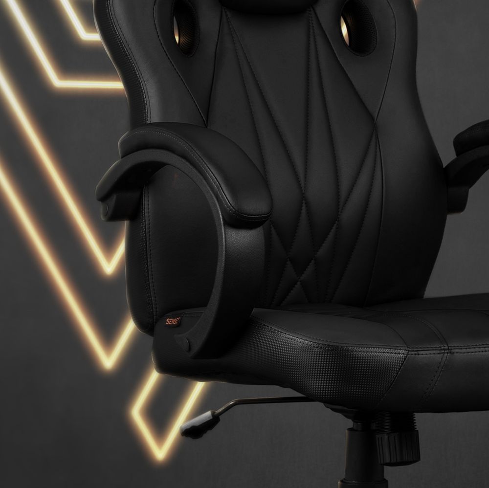 SENSE7 Prism Gaming Stuhl Kunstleder Schwarz - Ergonomischer Bürostuhl PC Schreibtischstuhl Zockerstuhl Wippfunktion Gamer Stuhl 120 kg