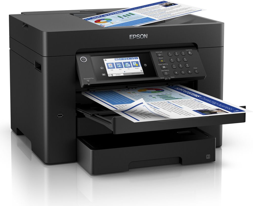 Epson WorkForce WF-7840DTWF - Multifunktionsdrucker - Farbe - Tintenstrahl - A3 (297 x 420 mm) (Original) - A3 (Medien) - bis zu 25 Seiten/Min. (Drucken) - 550 Blatt - 33.6 Kbps - USB 2.0, LAN, Wi-Fi(n), USB-Host