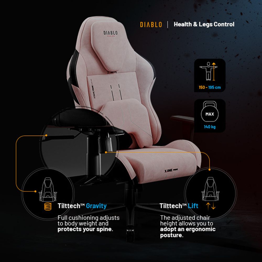 Diablo X.One Prime Gaming Stuhl Bürostuhl Schreibtischstuhl mit Kühlfunktion, Größe Normal, Farbe Rosa