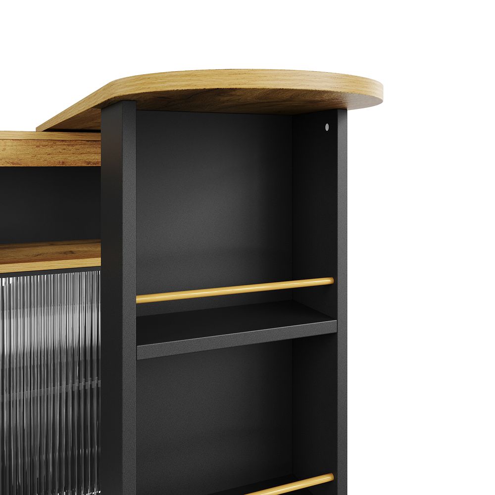 Flieks Ausziehbar Esstische Küchentisch mit Regal und Staufach, Bartisch Stehtisch mit LED, Rechteckig Tisch Kücheninsel 360 ° Drehbar, Schwarz