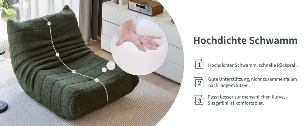 okwish Schlafsofas Relaxsessel mit Rückenlehne, Lazy Sofa, Indoor-Sitzkissen, faltbarer Meditationsstuhl, geeignet für Schlafzimmer, Wohnzimmer, Grün