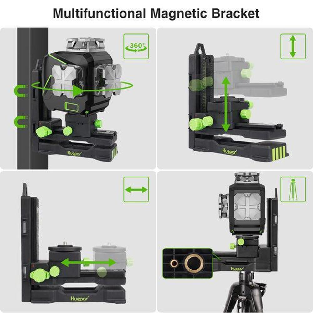 Huepar S03CG 3D Kreuzlinienlaser 3x360 Grad Grün, LCD-Display, Bluetooth, Koffer