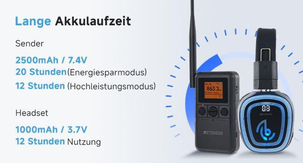 Retekess TA003P-TA004S Silent-Disco-Kopfhörersystem, Freihändig, Hi-Fi-Audioqualität, 3-Kanal-LED, 12H, Sitzfest, Bass-Anhebung,für Fitness Yoga Party