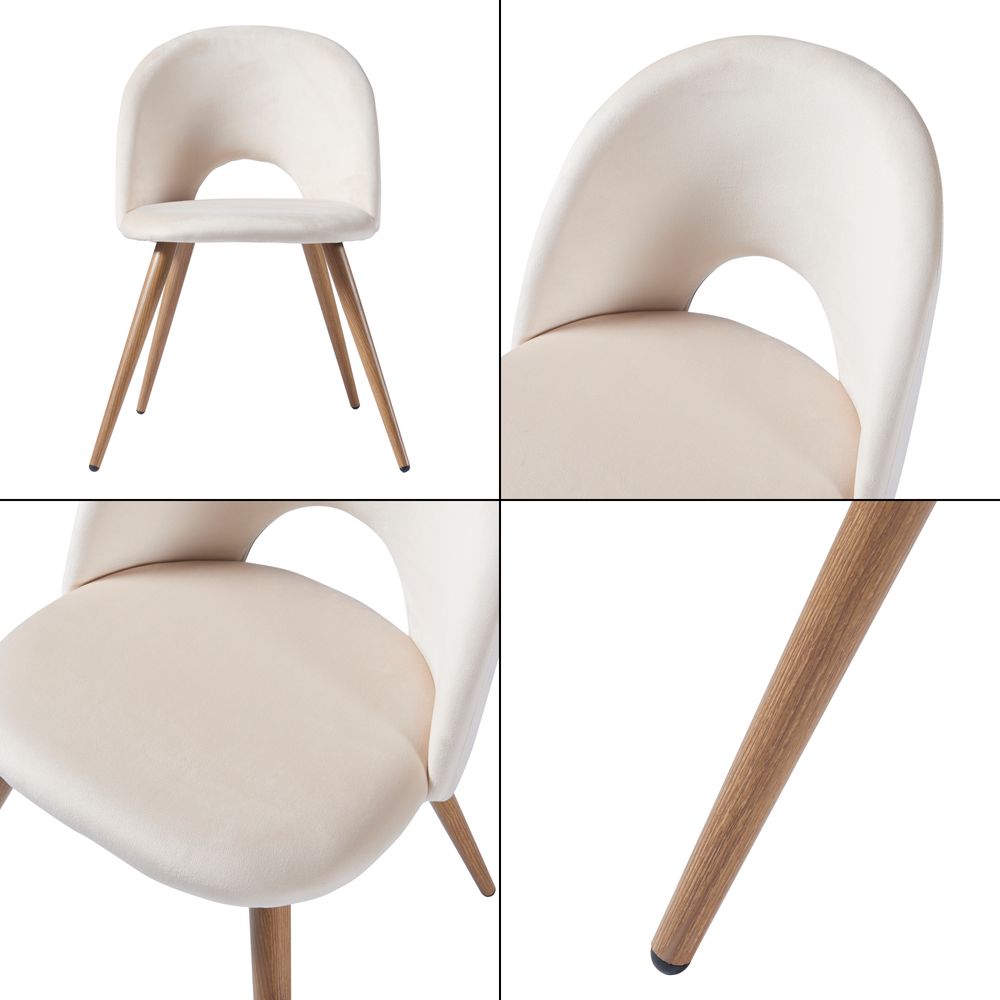 Esszimmerstuhl ’Karijoki’ 2er Set Polsterstühle Samt Metallbeine 77 x 50 x 55 cm Beige / Holzoptik