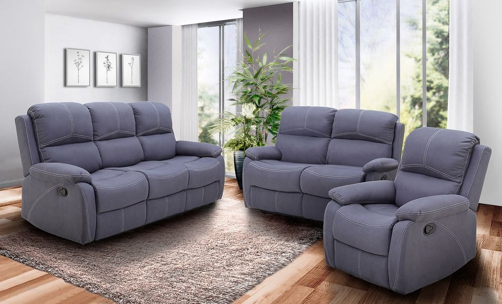 Sofa 3-Sitzer - Graublau - Mikrofaser - mit Relaxfunktion
