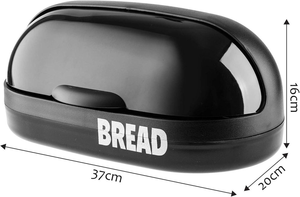 KADAX Brotkasten aus Kunststoff "Belfi", Brotbehälter, Brotbox mit Frontklappe, Rollbrotkasten, 37 cm, Schwarz