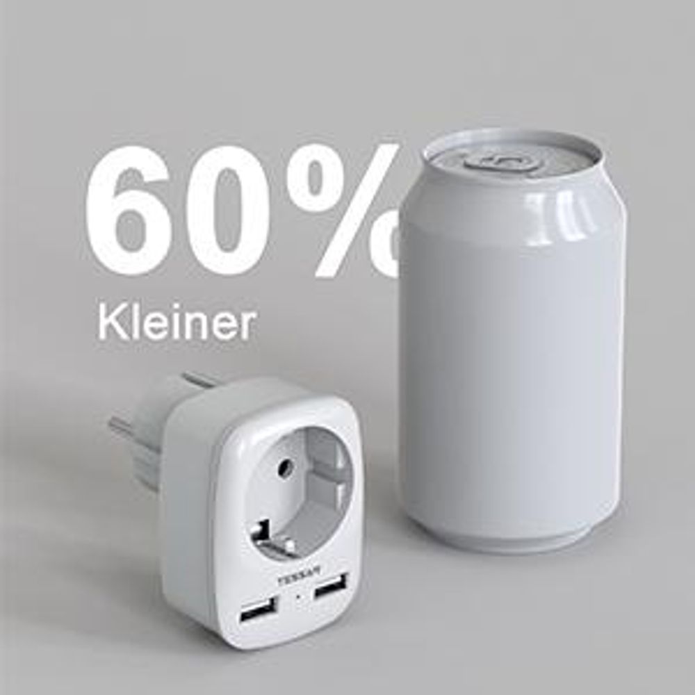 TESSAN Steckdose mit 2 USB Mehrfachstecker Steckdosenadapter 4000W Mehrfachsteckdose Adapterstecker Grau