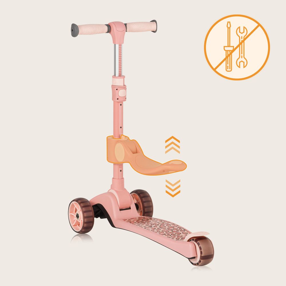Lionelo Franky 2in1 Kinder Laufrad bis 20 kg Balance Roller bis 50 kg Höhenverstellbar, LED-Räder, rutschfestes Trittbrett, Korb Pink