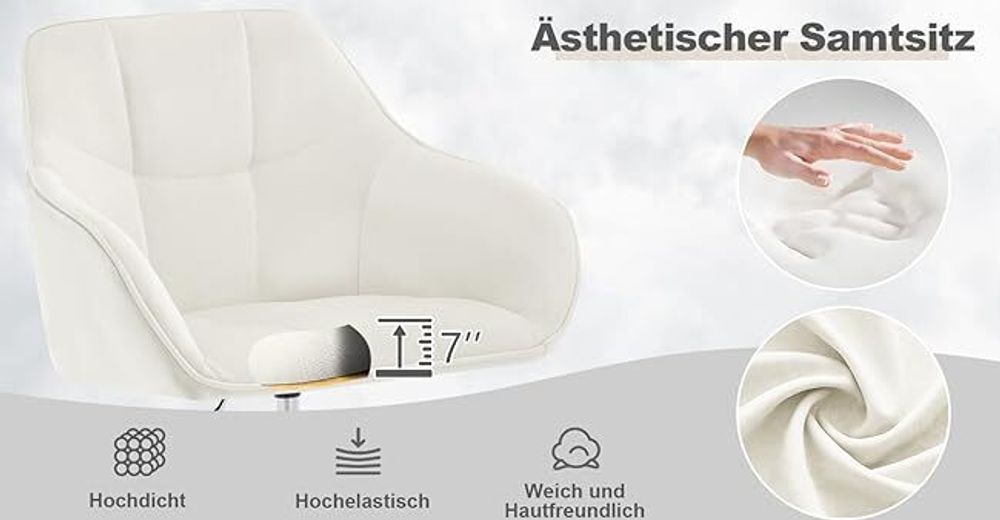 WOLTU Bürohocker Homeoffice Stuhl, Schminkstuhl, höhenverstellbar, mit Armlehnen Samtsitz : Rosa+Silber Farbe: Rosa+Silber