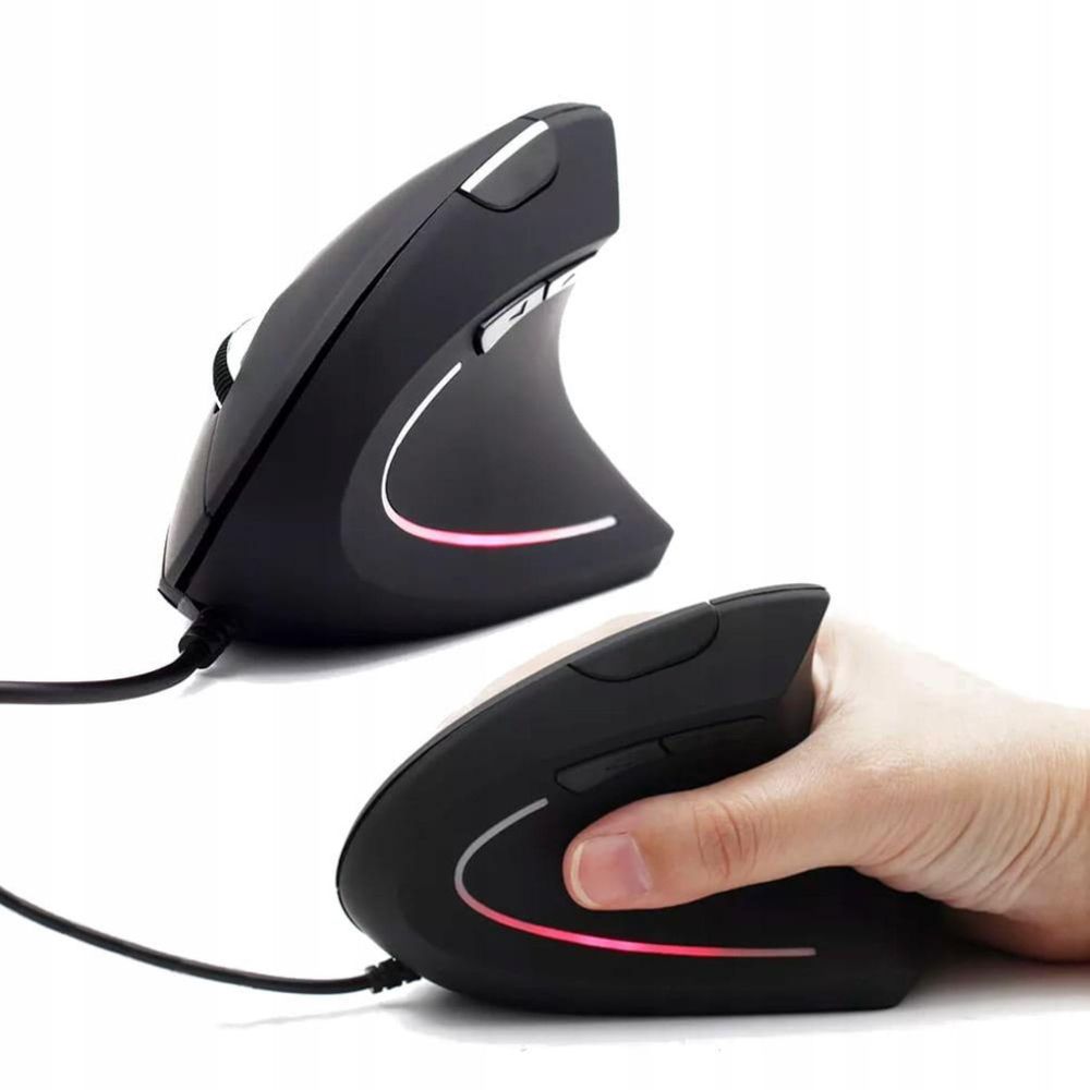 Mysz pionowa - Ergonomiczna - Przewodowa - 6 przycisków - 800/1200 DPI - USB - Czarny