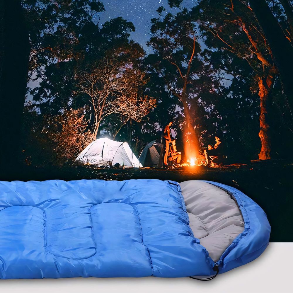Schlafsack für Camping Outdoor Deckenschlafsack Sommer Wasserdicht Ultraleicht Kleines Packmaß Tragetasche 210x75cm Blau Retoo
