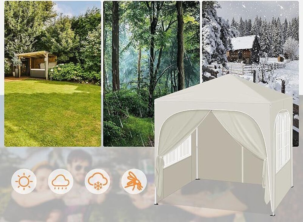 WOLTU Pavillon, Faltpavillon 2x2 m, mit 4 Seitenwänden, Partyzelt höhenverstellbar, Beige