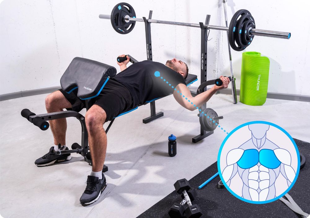 THUNDER® VIGOR-A panca pesi con rack per bilancieri, banco per curl e panca da allenamento regolabile a farfalla per le distensioni su panca