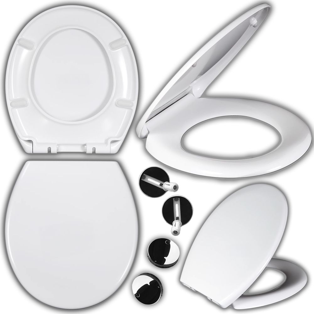 WC-Sitz mit Absenkautomatik Toilettendeckel Toilettensitz Klobrille Klositz Klodeckel Duroplast Softclose Quick-Release-Funktion Weiß Retoo