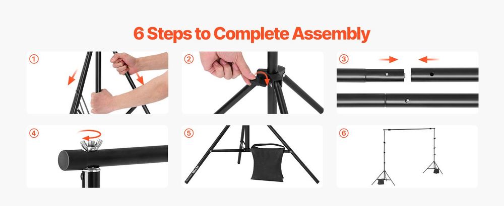 VEVOR Hintergrundständer, 10 x 10 ft verstellbarer Fotohintergrundständer-Kit, tragbarer Hintergrundständer mit 4 Querträgern, robuster Projektorleinwandständer, für Hochzeit, Foto-Video-Studio & Party, Doppelstativ-a, 213x300 cm